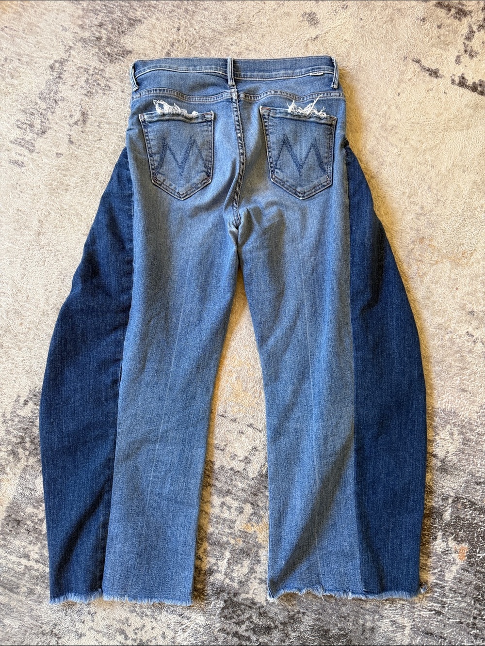 Upcycled Reworked MOTHER Superior 2 Tone Denim Barrels w Bronze Details sz 27 - Picture 2 of 6